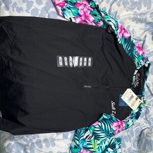Salt Life Black Rash Guard with Tropical Floral Sleeves